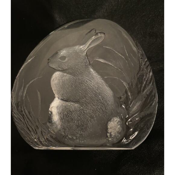 Rabbit Paperweight Etched Crystal Signed By Mats Jonasson Vintage - Picture 5 of 12